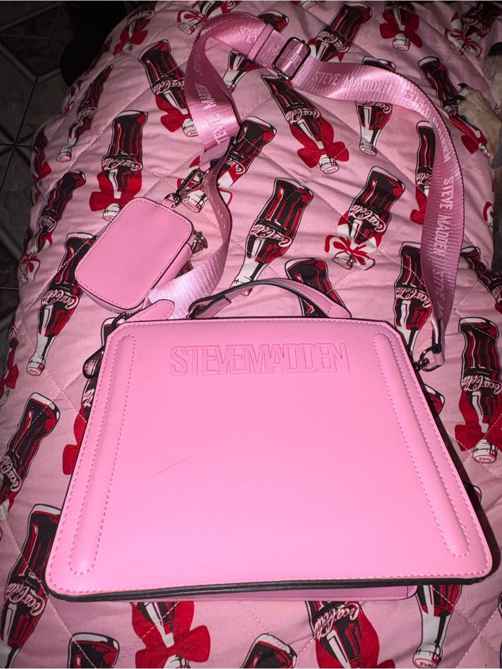 Steve Madden Bubblegum Pink Crossbody Bag with Strap Pouch